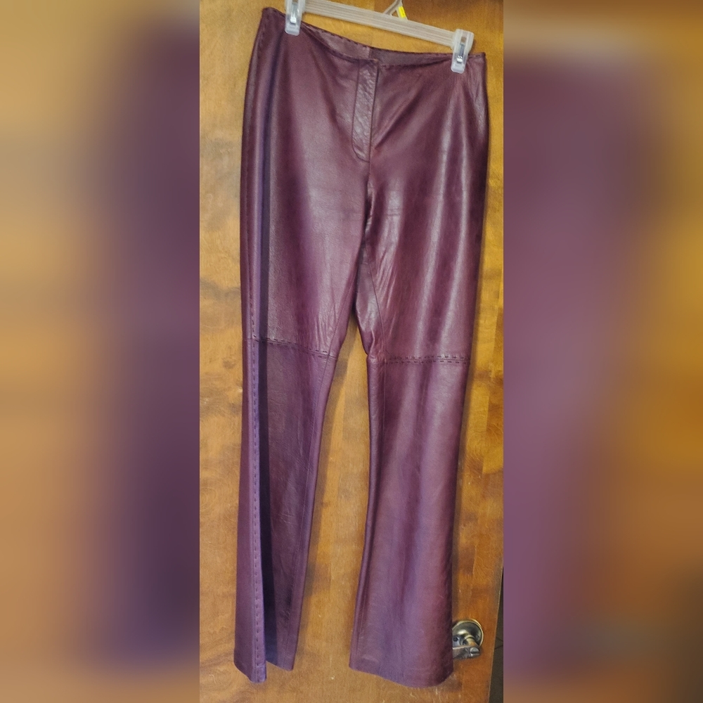 Leather Pants in maroon. Size 6.
